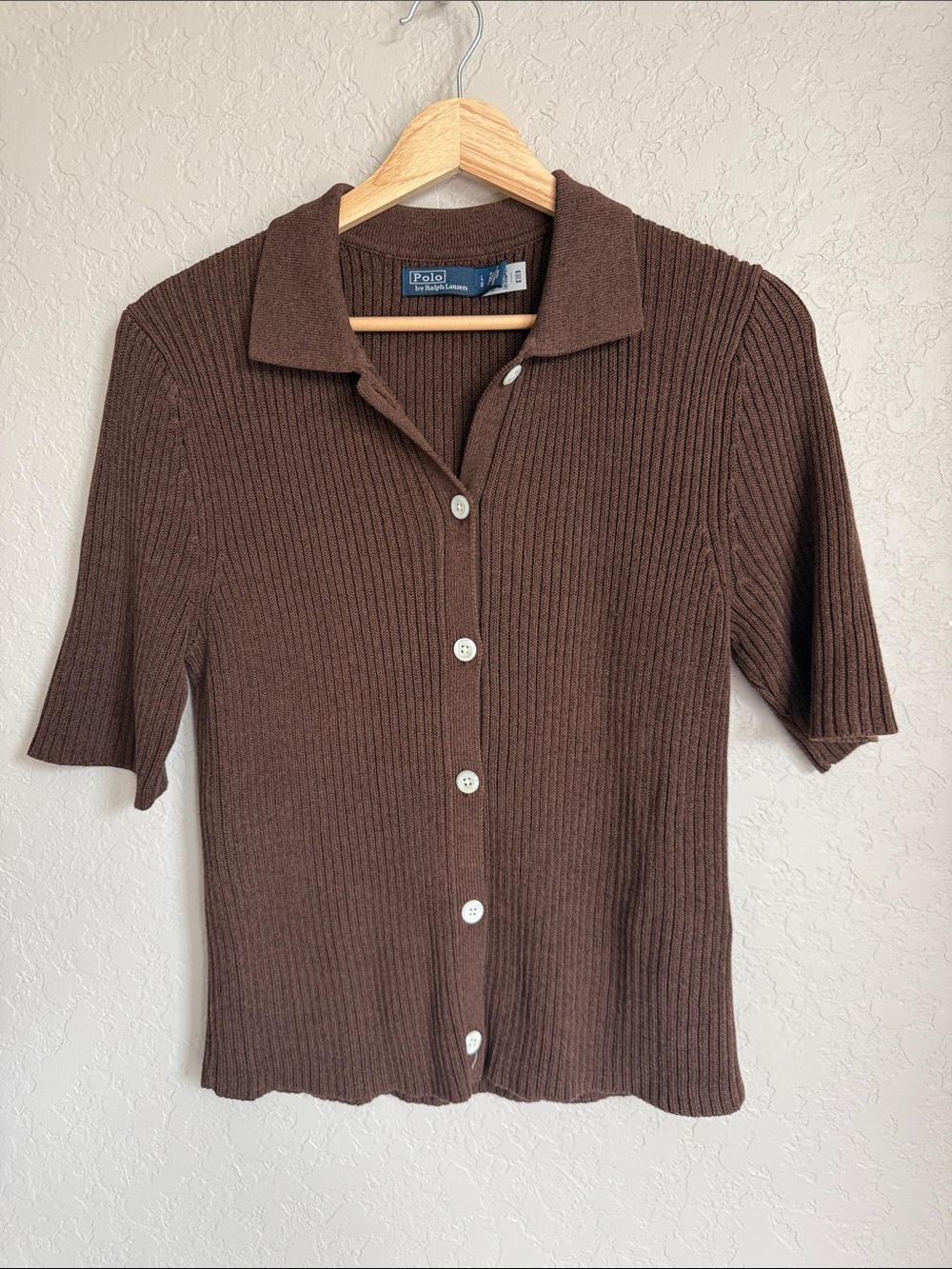 Polo by Ralph Lauren Chocolate Brown Ribbed Short-Sleeve Cardigan